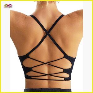 Seamless Sports Bra Medium Support Crisscross Back Racerback Longline